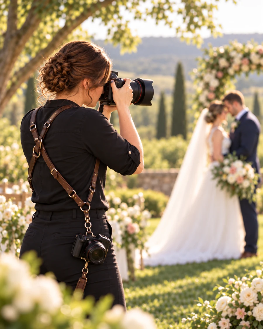 Monica Davis holding a camera outdoors