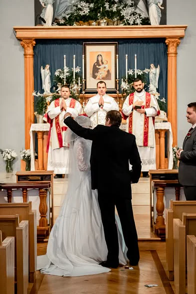Bride and groom during their church wedding ceremony